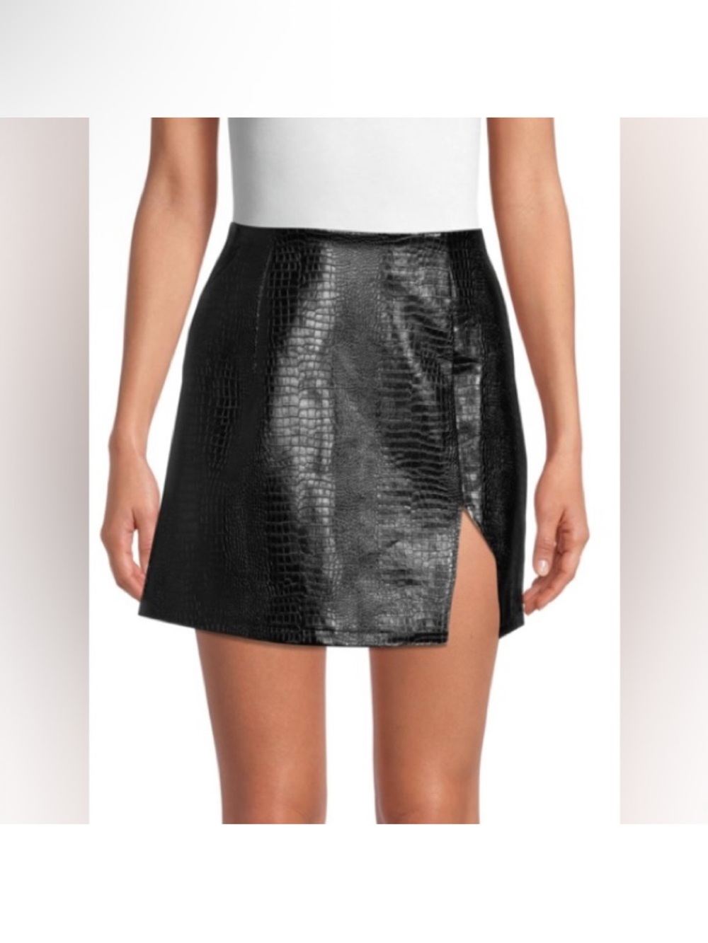 HL Affair Black Faux Croc Mini Skirt with Front Slit
